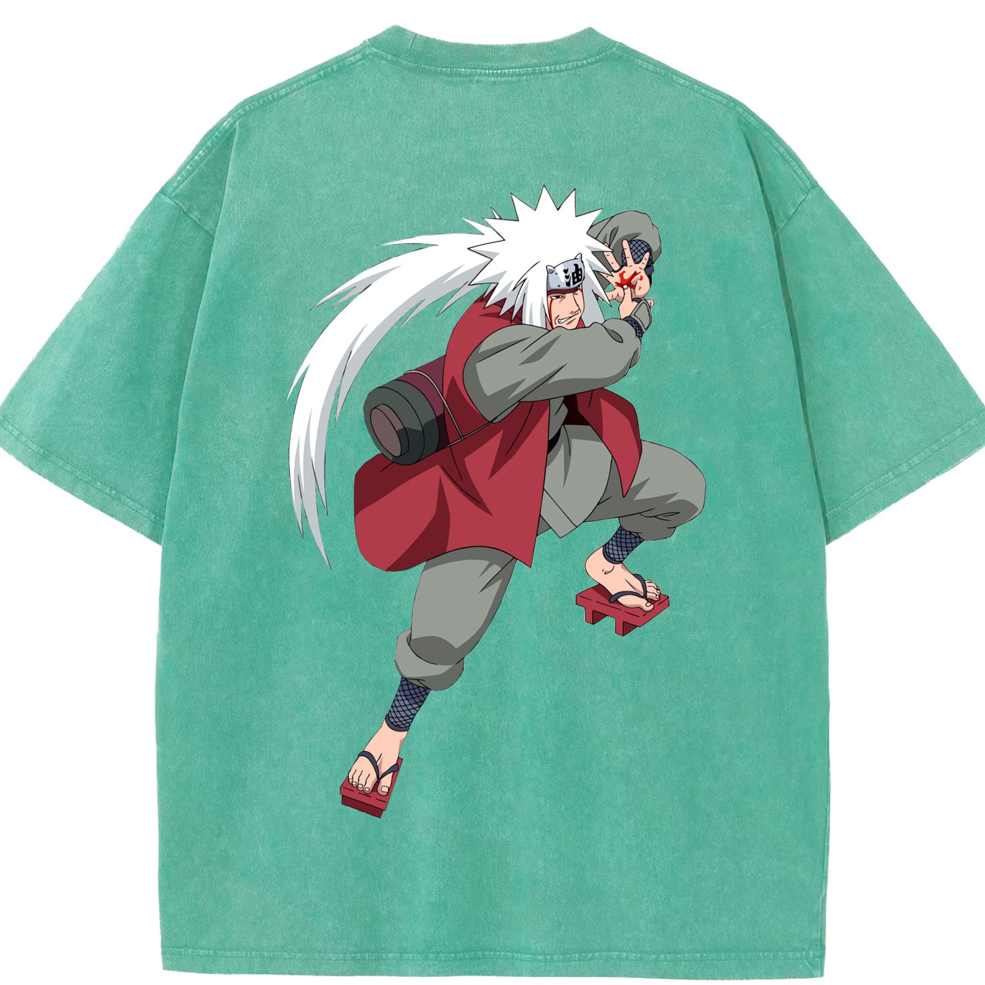 （画像用） NARUTO -ナルト- 自来也（じらいや） Jiraiya 綿100% ヴィンテージ風 半袖Tシャツ（背面プリント）